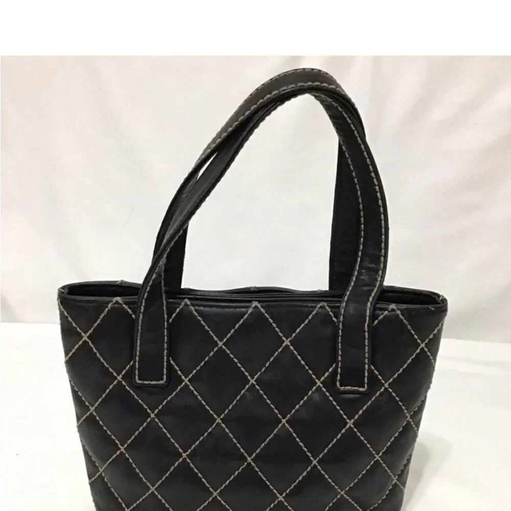 CHANEL Black Leather Quilted Wild Stitch Tote/Shoulder Bag Vintage